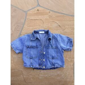 Zara Button Short Sleeve Jacket Blue Pockets Short Length Women’s SIZE S ES